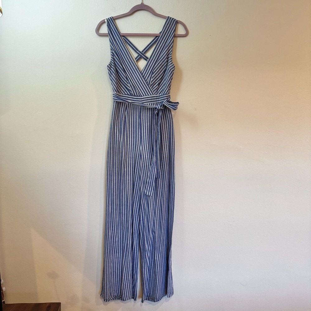 Women’s Dee Elly Blue/White Striped Jumpsuit with Self Belt